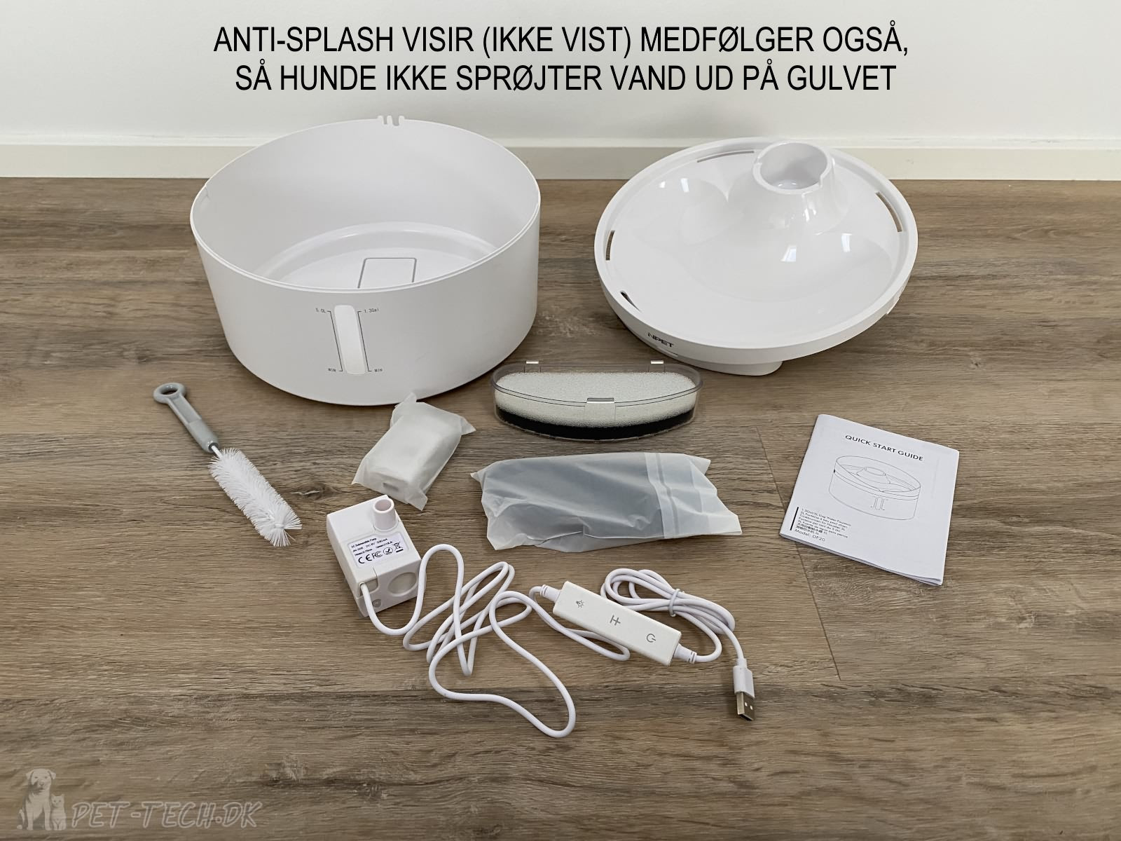 Stor flot 5 liter drikkefontæne til katte og hunde med lys og anti-splash visir