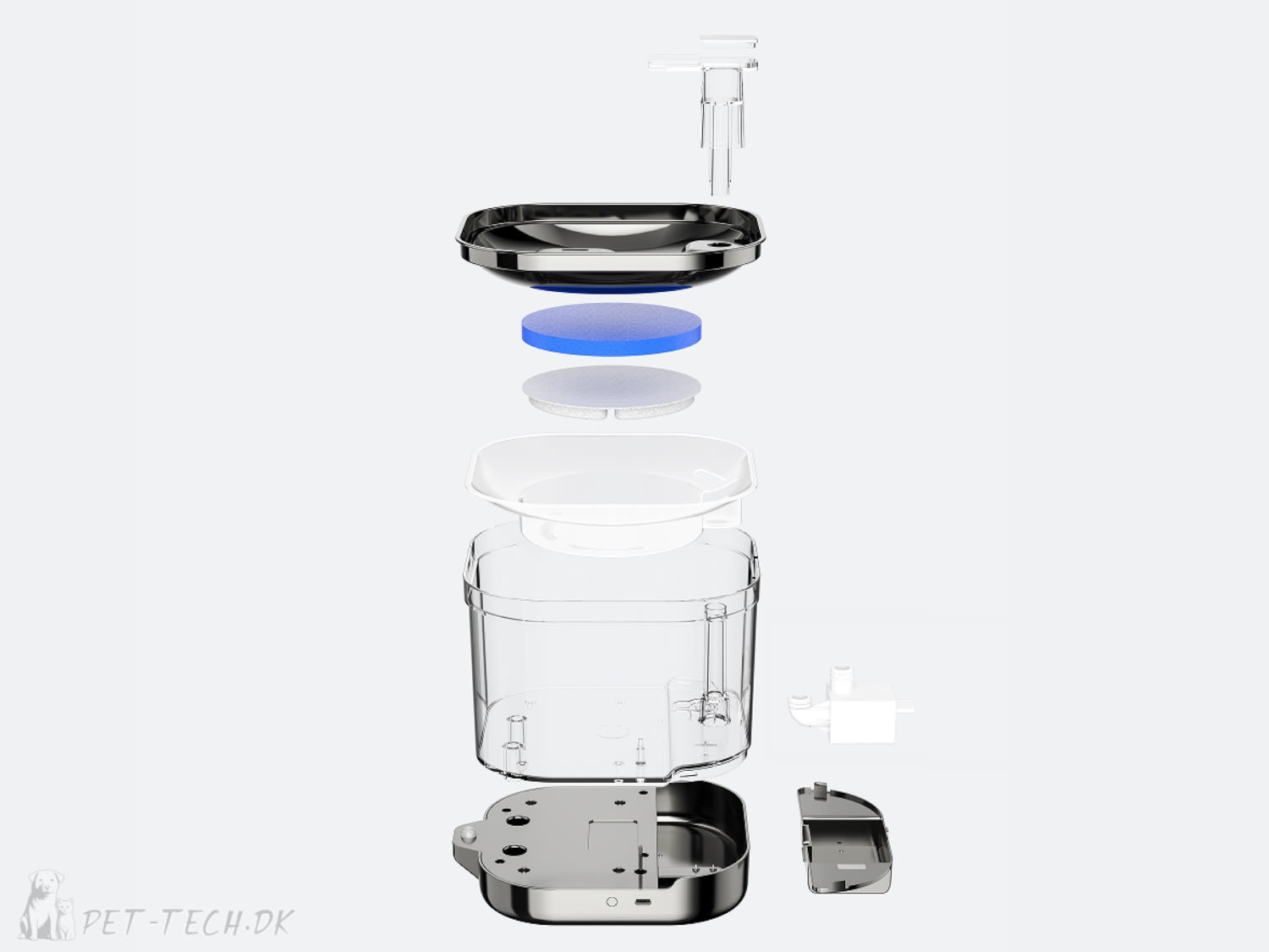 Luksus Drikkefontæne - ledningsfri - illustration der viser alle dele