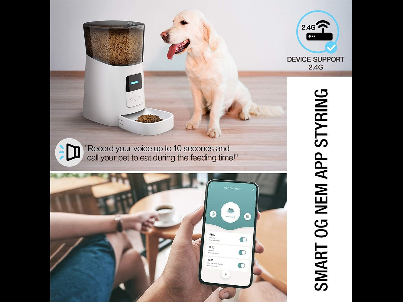 Luksus Foder Automat til Katte og Hunde med App og Speaker