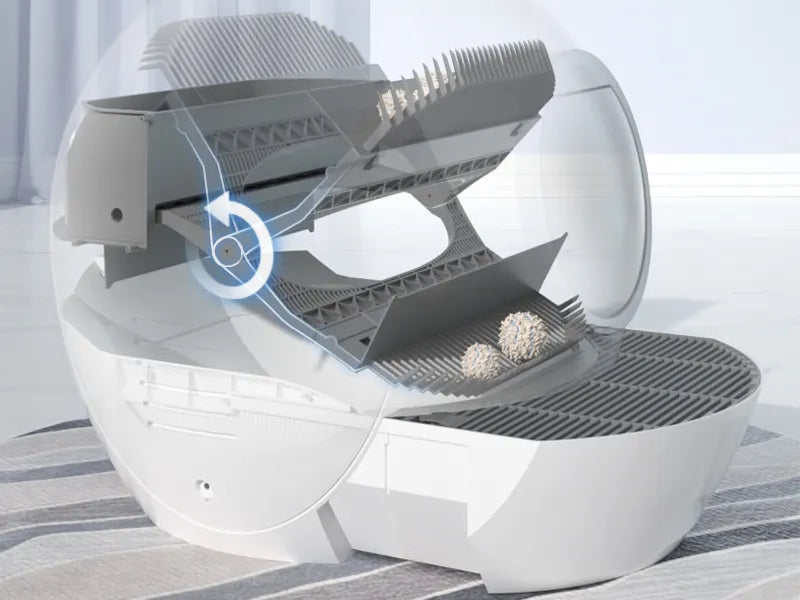 Stor selvrensende kattebakke - illustration af rense processen